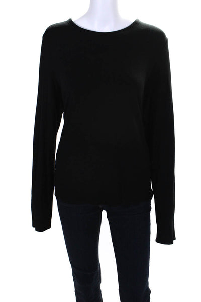 Eileen Fisher Womens Long Sleeve Scoop Neck Knit Tee Shirt Black Size Large