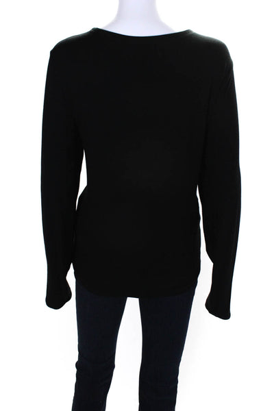 Eileen Fisher Womens Long Sleeve Scoop Neck Knit Tee Shirt Black Size Large