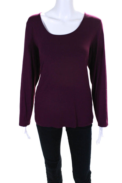Eileen Fisher Womens Long Sleeve Scoop Neck Oversized Shirt Dark Berry Large