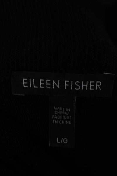 Eileen Fisher Womens Long Sleeve Open Front Knit Light Jacket Black Size Large