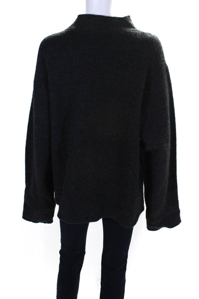 Eileen Fisher Womens Single Button Crew Neck Coat Dark Gray Wool Size Large