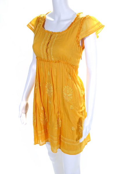 Calypso Womens Cotton Embroidered Floral Zipped Sheath Dress Yellow Size M