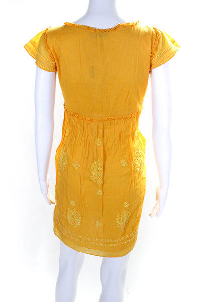 Calypso Womens Cotton Embroidered Floral Zipped Sheath Dress Yellow Size M