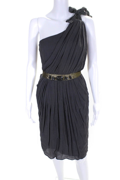 Charles Chang-Lima Womens One Shoulder Belted Chiffon Silk Dress Gray Size 4