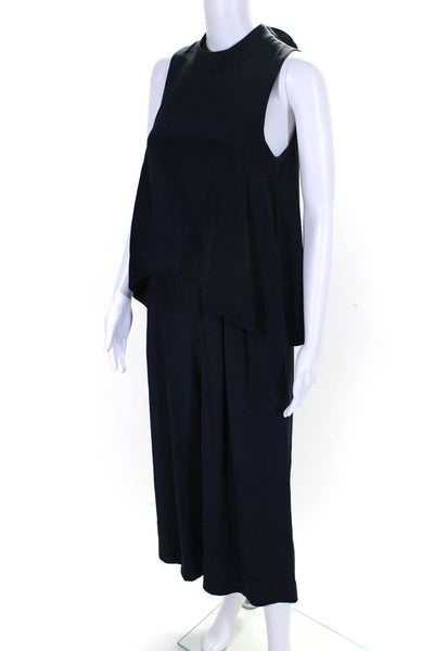 Tibi Womens Sleeveless Open Back Draped Wide Leg Jumpsuit Navy Blue Size 4