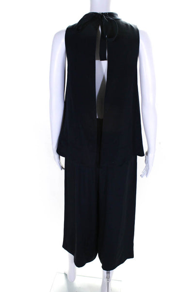 Tibi Womens Sleeveless Open Back Draped Wide Leg Jumpsuit Navy Blue Size 4