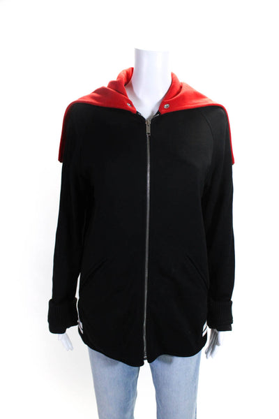 Valentino Womens Full Zipper Jacket Black Red Cotton Blend Size Medium