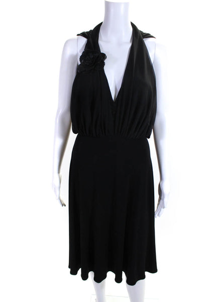Louis Verdad Womens Floral Applique V Neck A Line Dress Black Size Extra Small
