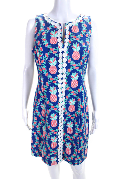 Crown & Ivy Womens Cotton Graphic Print Embroidered Zip Midi Dress Blue Size 8