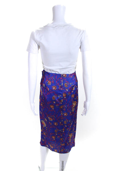 Ba&Sh Womens Floral Print Gathered Knot Slit Midi Skirt Purple Size XS