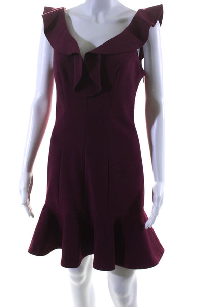 Likely Womens Ruffle Trim V-Neck Sleeveless Zip Up Mini Dress Purple Size 4