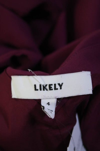 Likely Womens Ruffle Trim V-Neck Sleeveless Zip Up Mini Dress Purple Size 4
