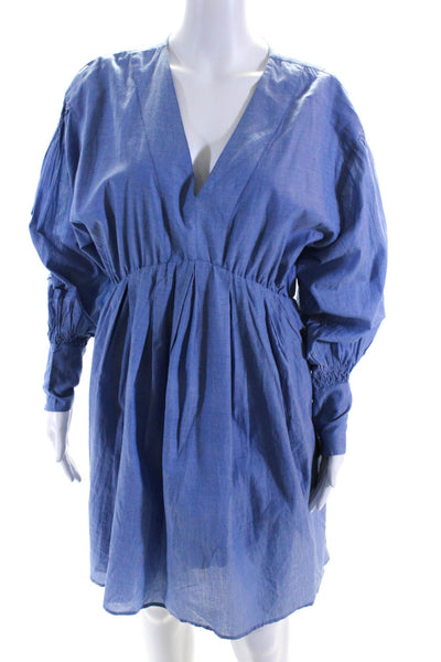 Joie Womens Cotton V-Neck Long Sleeve Knee Length Tiered Dress Blue Size M