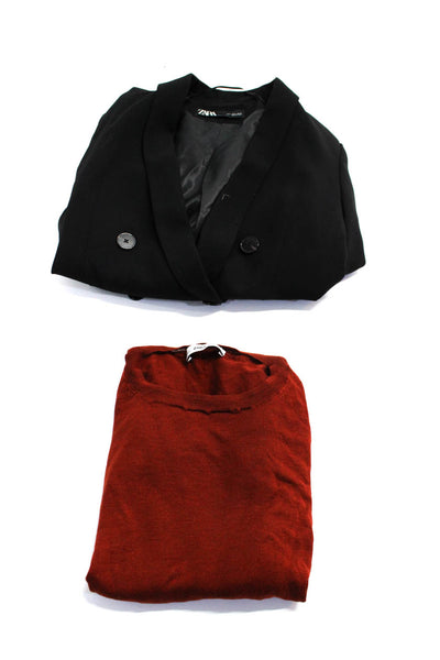 Zara Womens Double Breasted Blazer Crew Neck Sweater Black Red Size Medium Lot 2