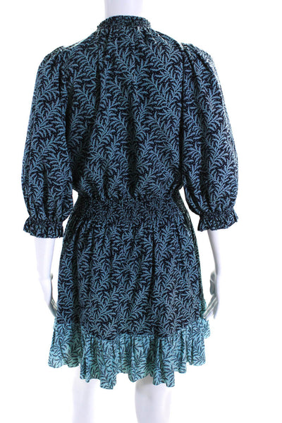 Joie Womens Ruched Plant Print V-Neck Long Sleeve Mini Dress Navy Size S