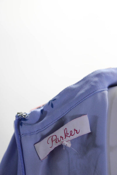 Parker Womens Silk Floral Print V-Neck Short Sleeve Mini Dress Purple Size 6