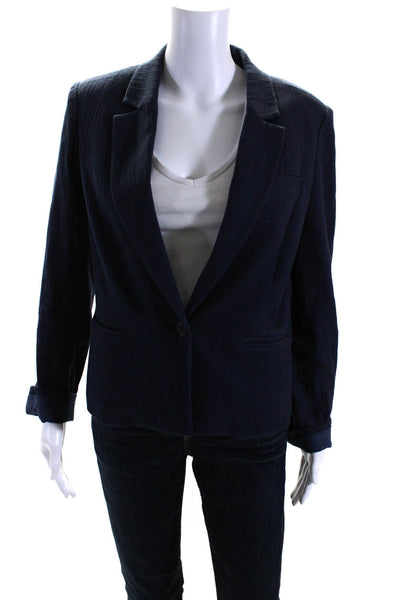 Joie Womens Textured V-Neck Notch Collar One Button Blazer Jacket Navy Size S