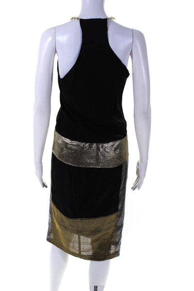 Jes Wade Womens Metallic Chain Strap V Neck Skirt Set Black Gold Silver Size M