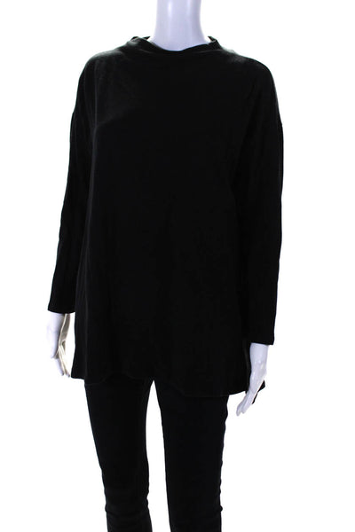 Eileen Fisher Womens Long Sleeve Mock Neck T shirt Black Size S