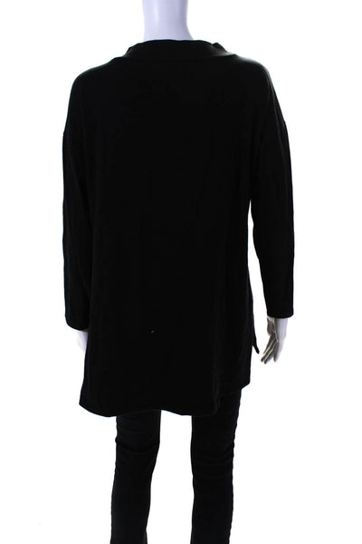 Eileen Fisher Womens Long Sleeve Mock Neck T shirt Black Size S