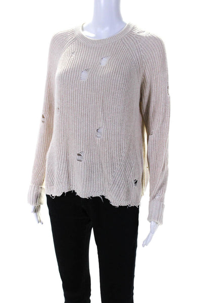 Cotton By Autumn Cashmere Womens Beige Cotton Crew Neck Sweater Top Size M