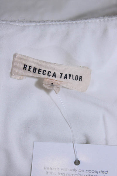 Rebecca Taylor Womens Cotton Textured Embroider Hem Sheath Dress White Size 6