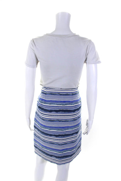 J. Mclaughlin Womens Cotton Striped Print Textured Straight Skirt Blue Size 6