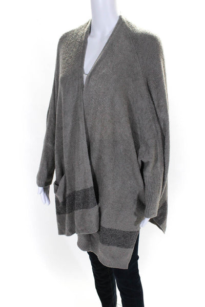 Barefoot Dreams® Womens Striped Print Textured Open Front Cardigan Gray Size OS