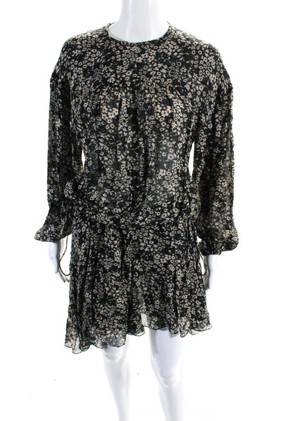 Etoile Isabel Marant Womens Long Sleeve Floral Drop Waist Dress Black Ivory Sz 6