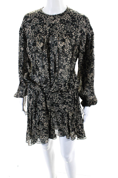Etoile Isabel Marant Womens Long Sleeve Floral Drop Waist Dress Black Ivory Sz 6