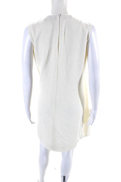 Oscar de la Renta Womens Layered Crepe Sleeveless Sheath Dress Ivory Wool Size 8
