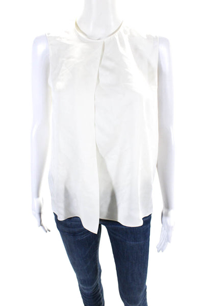 Theory Womens Crew Neck Inverted Pleat Sleeveless Shell Top Blouse Ivory Small