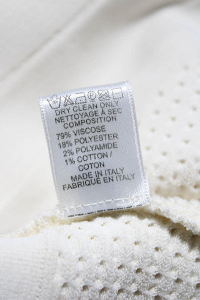 Elie Saab Womens Textured Knit Ruffle Full Zip Jacket Ivory Size EU 38
