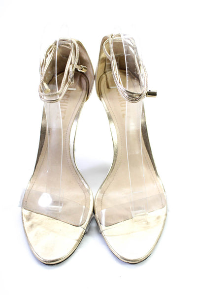 Schutz Womens Metallic Clear Strap Lace Up Heels Sandals Gold Size 9B