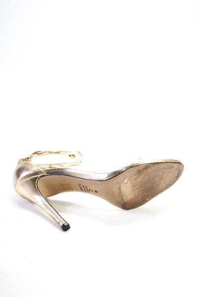 Schutz Womens Metallic Clear Strap Lace Up Heels Sandals Gold Size 9B