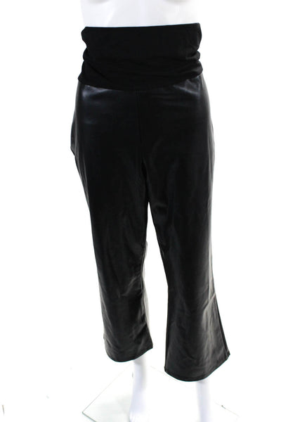 Hatch Womens Faux Leather Stretch High Waisted Straight Leg Pants Black Size L
