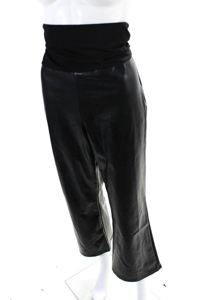 Hatch Womens Faux Leather Stretch High Waisted Straight Leg Pants Black Size L