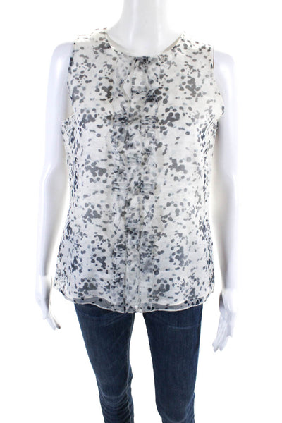 Charlotte Brody Womens Spotted Print Ruffled Front Blouse Top White Black Size 4