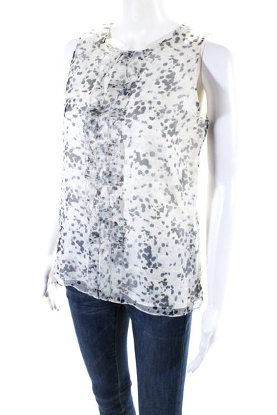 Charlotte Brody Womens Spotted Print Ruffled Front Blouse Top White Black Size 4