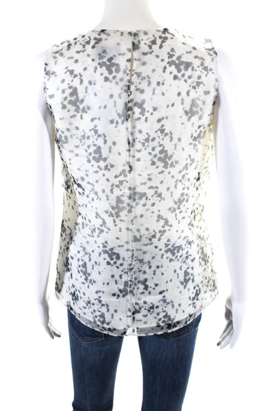 Charlotte Brody Womens Spotted Print Ruffled Front Blouse Top White Black Size 4