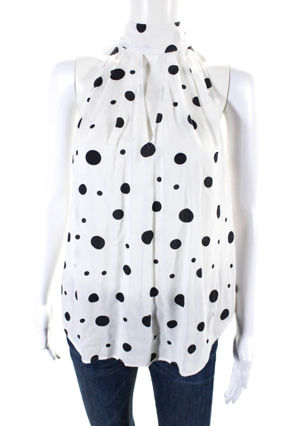 AG Adriano Goldschmied Womens Satin Spotted Print Cut Out Blouse White Size S
