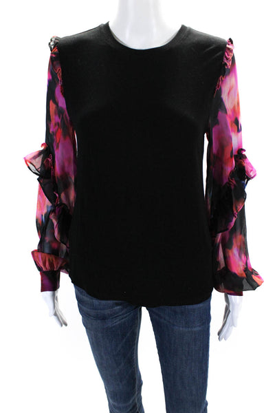 Generation Love Womens Black Pink Printed Silk Long Sleeve Blouse Top Size XS