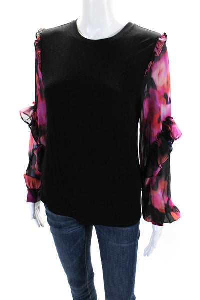 Generation Love Womens Black Pink Printed Silk Long Sleeve Blouse Top Size XS