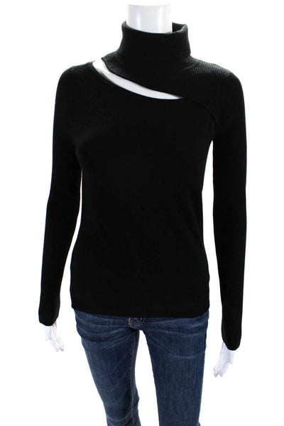 L'Agence Womens Black Cut Out Turtleneck Long Sleeve Knit Sweater Top Size XS