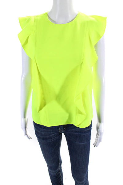 ALC Womens Neon Yellow Ruffle Detail Crew Neck Sleeveless Blouse Top Size 2
