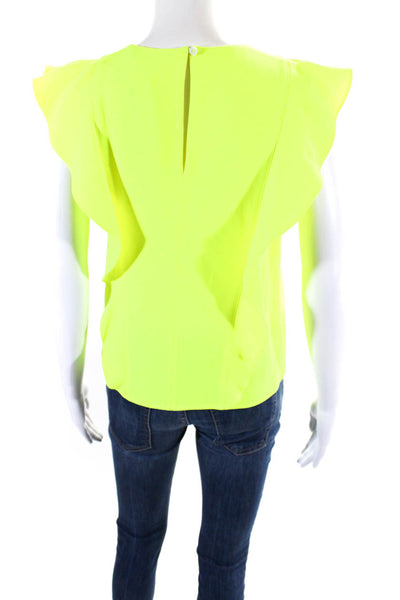 ALC Womens Neon Yellow Ruffle Detail Crew Neck Sleeveless Blouse Top Size 2