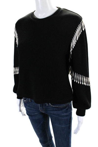 Saylor Womens Black Beaded Detail Crew Neck Pullover Sweater Top Size XS