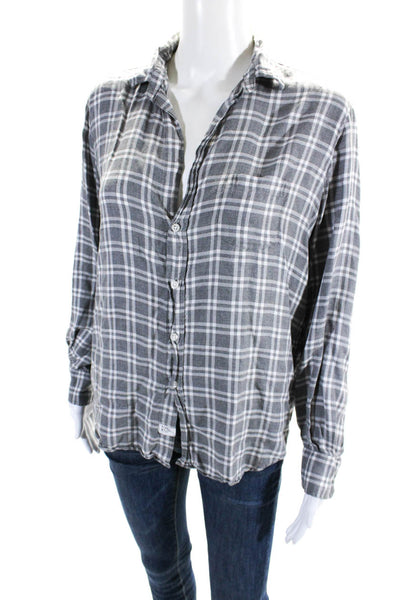 Frank & Eileen Womens Gray Plaid Cotton Long Sleeve Button Down Shirt Size XS