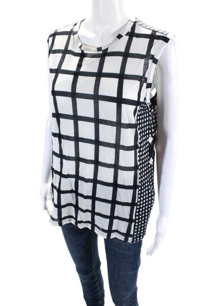 Stella McCartney Womens Sleeveless Crew Neck Check Shirt White Navy Size IT 46