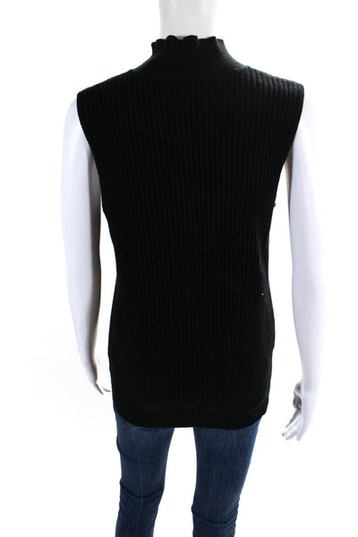 St. John Womens Sleeveless Mock Neck Cashmere Knit Top Black Size Medium